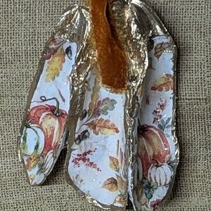 Decoupaged Oyster Shell Cluster Fall Pumpkins Foliage To Hang Or Display